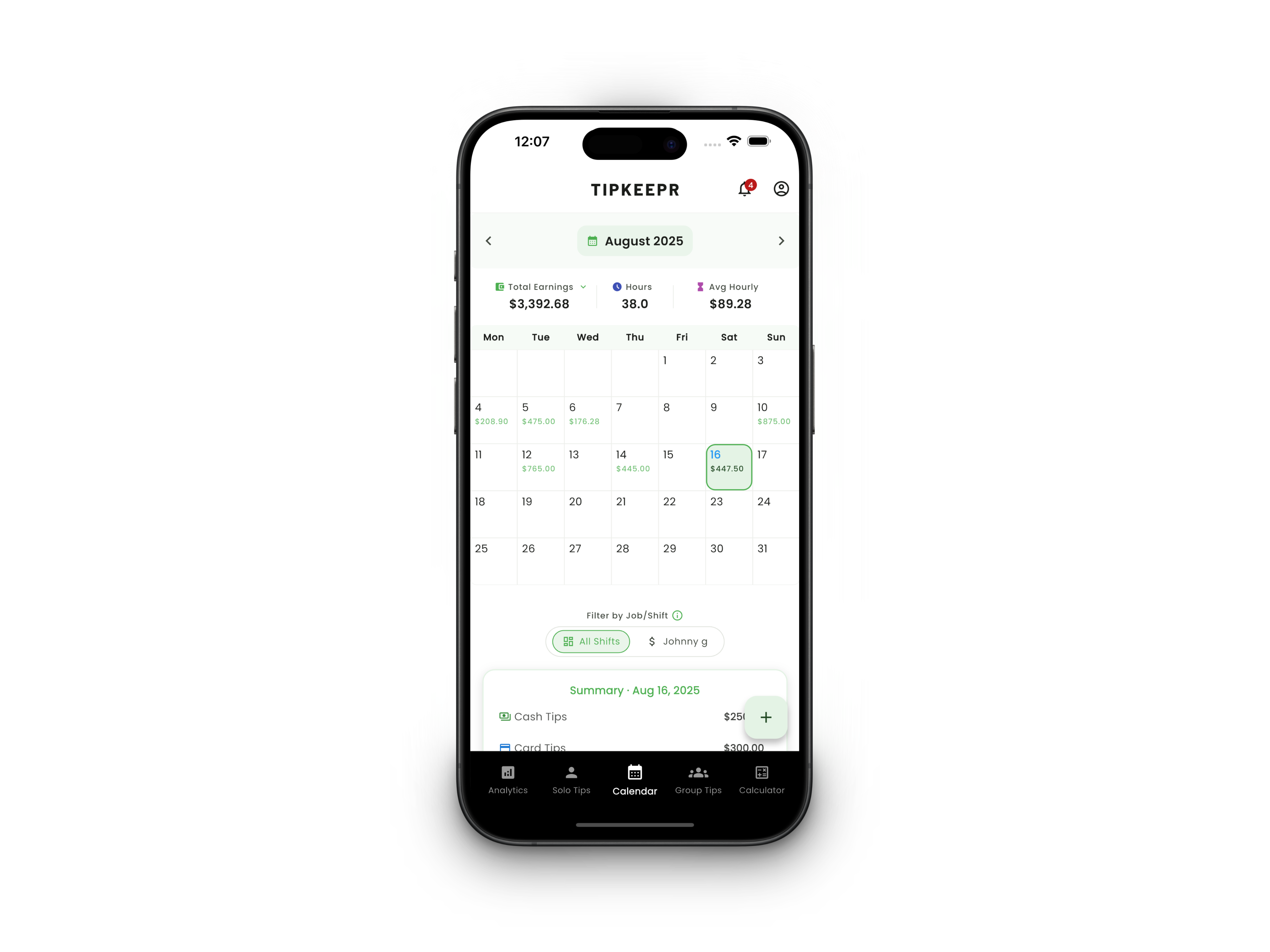 Interactive Income Calendar